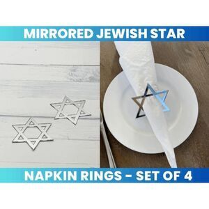 Silver Mirrored Jewish Star Napkin Rings